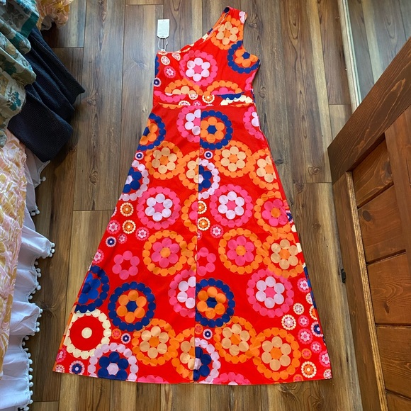 Retro Floral Print One Shoulder Dress - Picture 2 of 3